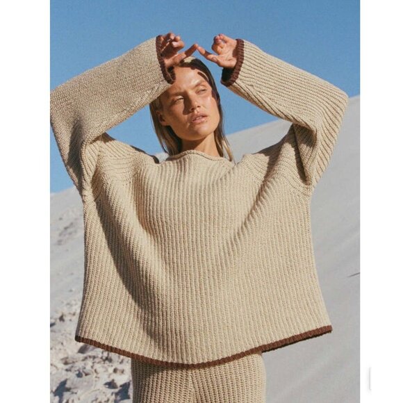 Zulu & Zephyr Sand Contrast Rib Knit Jumper Sweater Size AU 14 US 10 - Picture 1 of 3